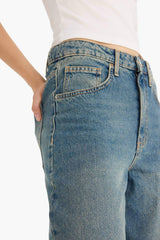 Baggy Fit High Waist Folded Leg Jean Snow Washed Trousers