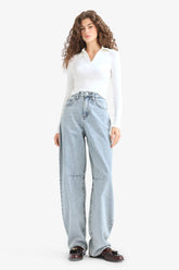 Baggy Fit High Waist Long Jean Washed Trousers