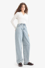 Baggy Fit High Waist Long Jean Washed Trousers