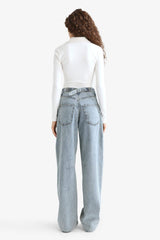 Baggy Fit High Waist Long Jean Washed Trousers