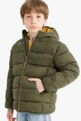 Boys' Water Repellent Hooded Zip-Up Puffy Jacket