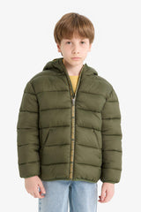 Boys' Water Repellent Hooded Zip-Up Puffy Jacket