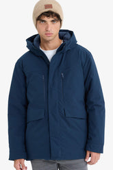 Water Repellent Regular Fit Hooded Zippered Inside Pocket Plush Coat