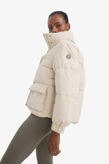 Water Repellent Oversize Fit Wide Mold Stand Collar Zippered Snap Pocket Puffer Jacket
