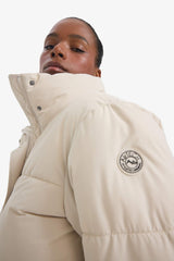 Water Repellent Oversize Fit Wide Mold Stand Collar Zippered Snap Pocket Puffer Jacket