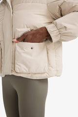 Water Repellent Oversize Fit Wide Mold Stand Collar Zippered Snap Pocket Puffer Jacket