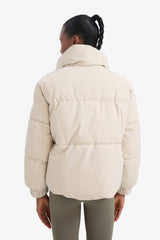 Water Repellent Oversize Fit Wide Mold Stand Collar Zippered Snap Pocket Puffer Jacket