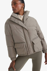 Water Repellent Oversize Fit Wide Mold Stand Collar Zippered Snap Pocket Puffer Jacket