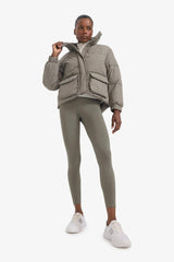 Water Repellent Oversize Fit Wide Mold Stand Collar Zippered Snap Pocket Puffer Jacket