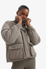 Water Repellent Oversize Fit Wide Mold Stand Collar Zippered Snap Pocket Puffer Jacket