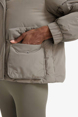 Water Repellent Oversize Fit Wide Mold Stand Collar Zippered Snap Pocket Puffer Jacket