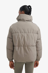 Water Repellent Oversize Fit Wide Mold Stand Collar Zippered Snap Pocket Puffer Jacket