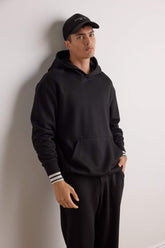 Boxy Fit Hooded Kangaroo Pocket Jacquard Sweatshirt