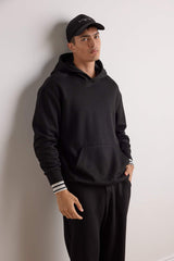 Boxy Fit Hooded Kangaroo Pocket Jacquard Sweatshirt