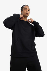Boxy Fit Hooded Kangaroo Pocket Jacquard Sweatshirt