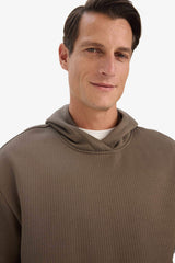 Boxy Fit Hooded Kangaroo Pocket Jacquard Sweatshirt