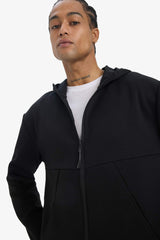 DeFactoFit Standard Fit Hooded Scuba Diving Fabric Soft Touch Zippered Cardigan