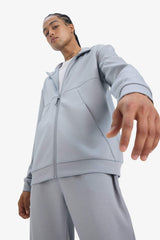 DeFactoFit Standard Fit Hooded Scuba Diving Fabric Soft Touch Zippered Cardigan