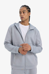 DeFactoFit Standard Fit Hooded Scuba Diving Fabric Soft Touch Zippered Cardigan