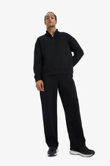 Boxy Fit Stand Collar Half Zippered Scuba Diving Fabric Sweatshirt