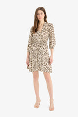 Stand Collar Tie-Dye Midi Dress