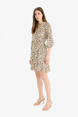 Stand Collar Tie-Dye Midi Dress