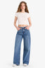 Straight leg, high waisted jeans, full length, snowwash wash.