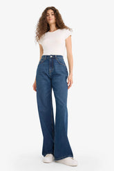 Straight Wide Leg High Waist Jean Look Trousers
