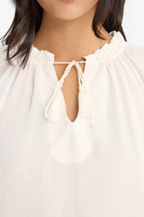 Regular Fit Lace Collar Cricket Fabric Long Sleeve Blouse