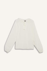 Regular Fit Lace Collar Cricket Fabric Long Sleeve Blouse