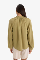 Regular Fit Lace Collar Cricket Fabric Long Sleeve Blouse