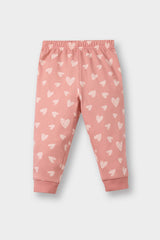 Baby Girl Pajama Set Heart Patterned Long Sleeve Combed Cotton Top and Long Bottoms