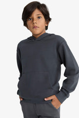 Boys Basic Plain Hooded School Sweatshirt