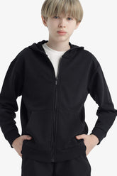 Boys' Basic Plain Hooded Zip-Up Sweatshirt
