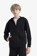 Boys' Basic Plain Hooded Zip-Up Sweatshirt