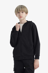 Boys' Basic Plain Hooded Zip-Up Sweatshirt
