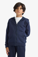 Boys' Basic Plain Hooded Zip-Up Sweatshirt