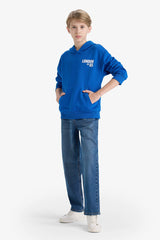 Boys Printed Hooded School Sweatshirt with Soft Fur Inside