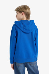 Boys Printed Hooded School Sweatshirt with Soft Fur Inside