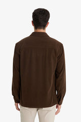 Regular Fit Polo Collar Velvet Long Sleeve Shirt