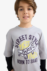 Boys Oversize Wide-Mould Crew Neck Printed Long Sleeve T-Shirt