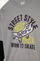 Boys Oversize Wide-Mould Crew Neck Printed Long Sleeve T-Shirt