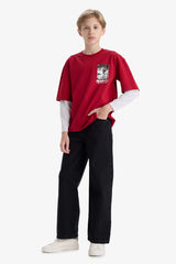 Boys Oversize Wide Pattern Crew Neck Long Sleeve T-Shirt