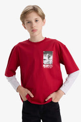 Boys Oversize Wide Pattern Crew Neck Long Sleeve T-Shirt