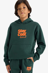 Boys Hooded Printed Sweatshirt with Soft Fur Inside