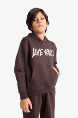 Boys Hooded Printed Sweatshirt with Soft Fur Inside