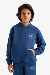 Boys Hooded Printed Sweatshirt with Soft Fur Inside