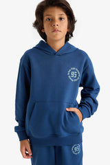 Boys Hooded Printed Sweatshirt with Soft Fur Inside