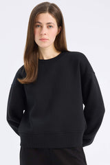 Boxy Fit Crew Neck Basic Plain Thick Sweatshirt
