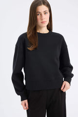 Boxy Fit Crew Neck Basic Plain Thick Sweatshirt